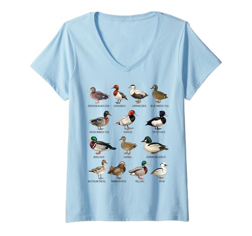 Damen Typen von Wildenten Arten-Identifikationstabelle T-Shirt mit V-Ausschnitt von Educational Science Ideas