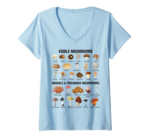 Damen Types of Mushrooms Chart Essbare, unessbare und giftige Pilze T-Shirt mit V-Ausschnitt von Educational Science Ideas
