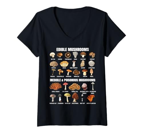 Damen Types of Mushrooms Chart Essbare, unessbare und giftige Pilze T-Shirt mit V-Ausschnitt von Educational Science Ideas