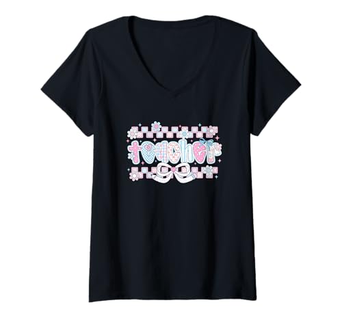 Damen Lehrer-Wertschätzung Blumenschleife Text T-Shirt mit V-Ausschnitt Damen Lehrer-Wertschätzung Blumenschleife Text T-Shirt mit V-Ausschnitt von Educator Appreciation Floral Design