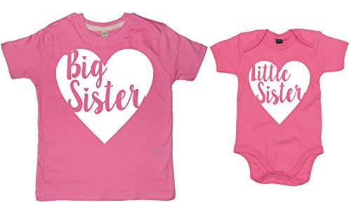 Edward Sinclair - Big Sister & Little Sister Heart Kinder T-Shirt & Bodysuit Set, bubblegum pink, 1-2 Years 0-3 Months von Edward Sinclair