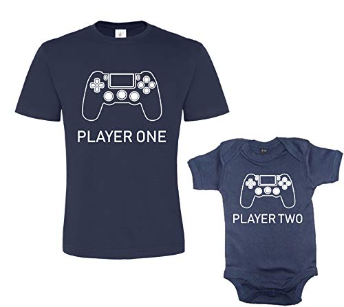 Edward Sinclair Player One Player Two T-Shirt und Body für Erwachsene und Kinder Gr. Einheitsgröße, navy von Edward Sinclair