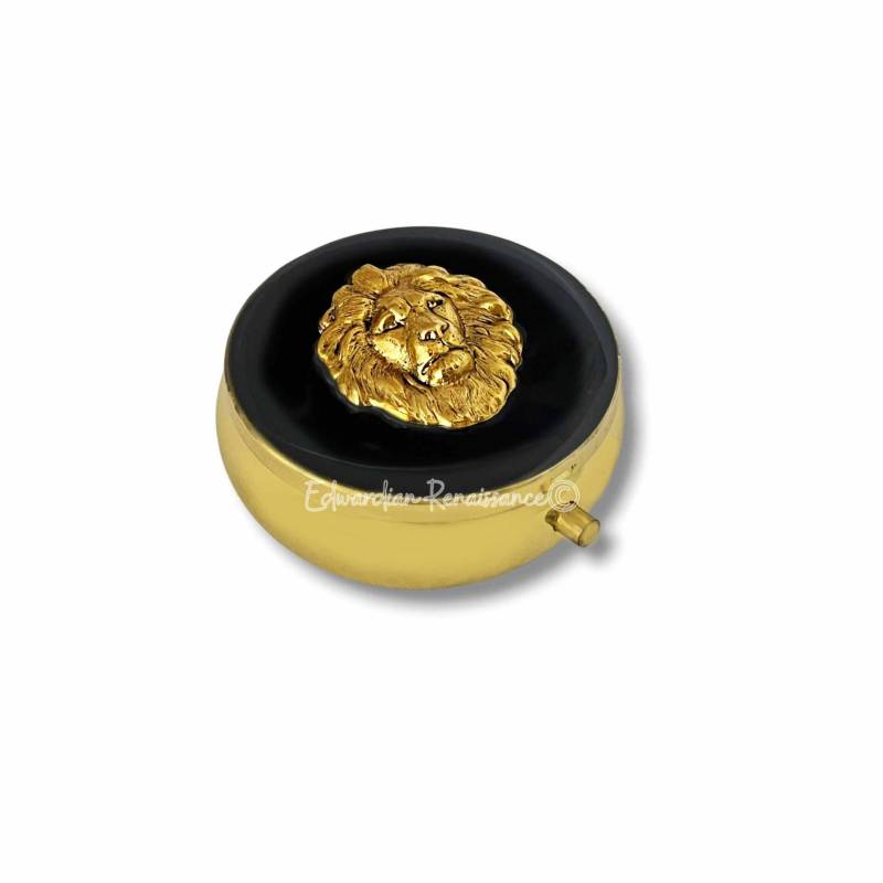 Antike Gold Lion Pillendose Handbemalte Emaille, Personalisierte Option von EdwardianRenaissance