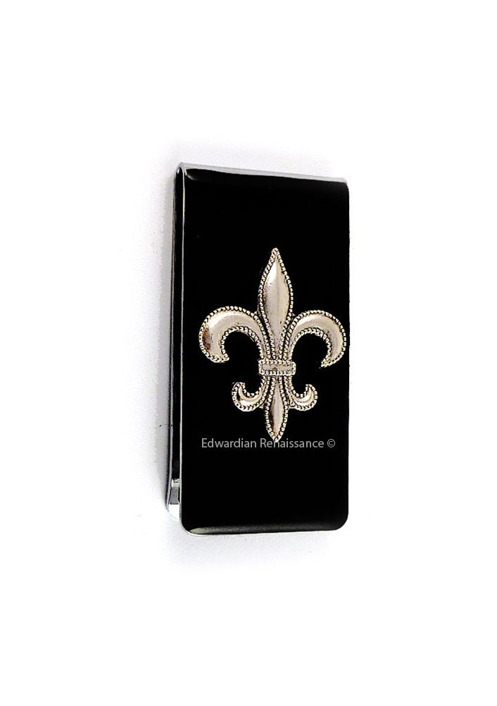 Fleur De Lys Geldklammer Handbemaltes Onyx Email von EdwardianRenaissance