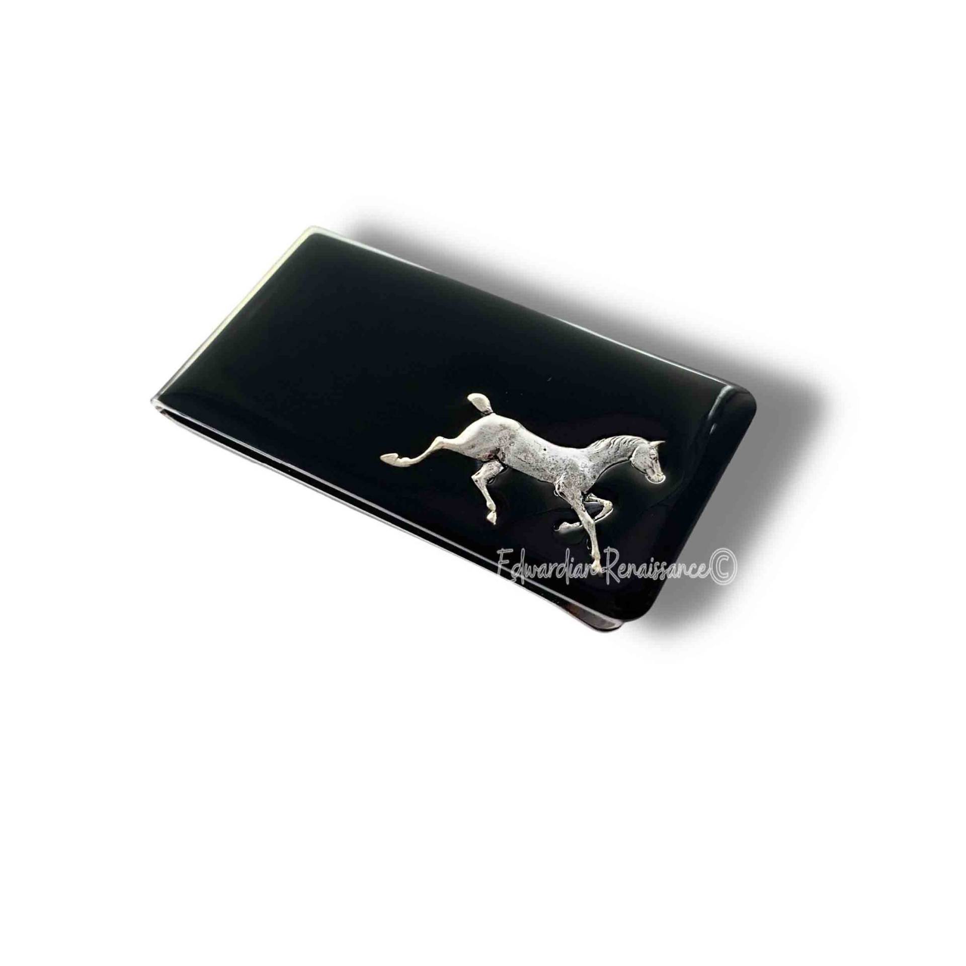 Morgan Pferd Geldklammer Handbemalte Schwarze Geldscheinklammer, Art Deco Stil von EdwardianRenaissance