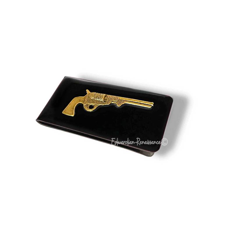 steampunk Pistolen Geldklammer Handbemalte Schwarze Emaille, Personalisiert von EdwardianRenaissance