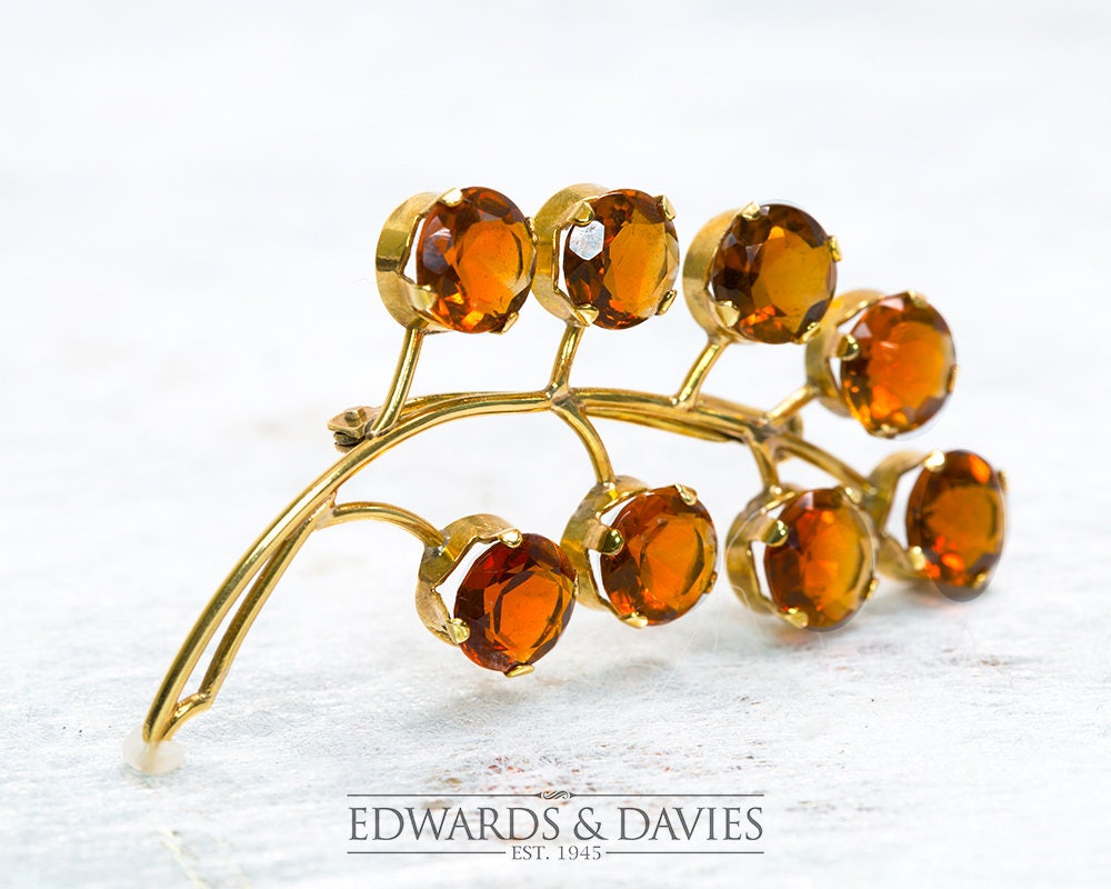 Gold Citrin Pin Brosche | Ast Reversnadel Antiker Schmuck Antike Antik von EdwardsandDavies