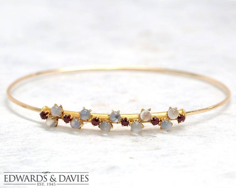 Gold Granat Mondstein Armreif | Armband Antiker Schmuck Vintage-Armband von EdwardsandDavies