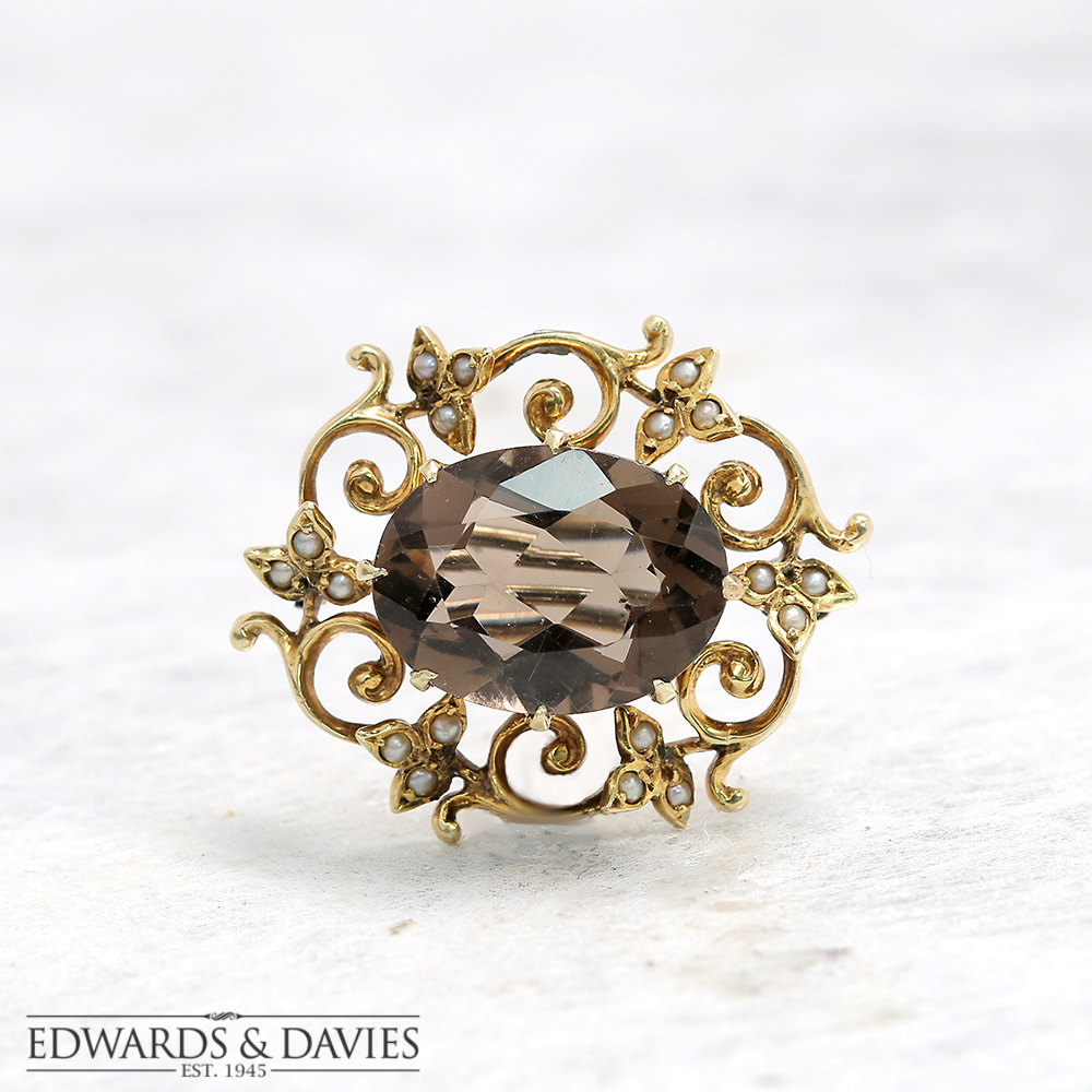 Gold Perle Rauchquarz Pin Brosche | Quarz Lapel Antiker Schmuck Antike Weinstock von EdwardsandDavies