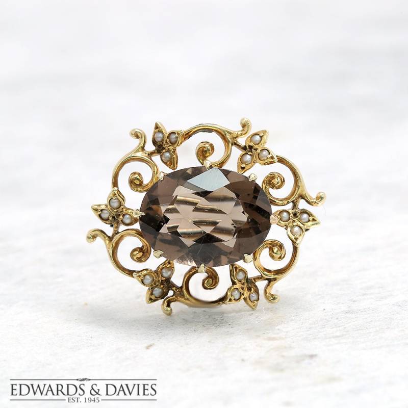 Gold Perle Rauchquarz Pin Brosche | Quarz Lapel Antiker Schmuck Antike Weinstock von EdwardsandDavies