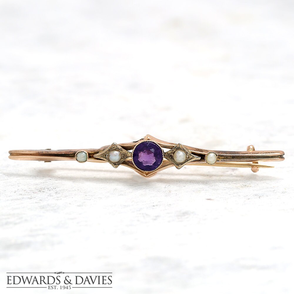 Gold Perlen Amethyst Pin Brosche | Broschen Perlenkette Anstecknadel Antiker Schmuck Antike von EdwardsandDavies