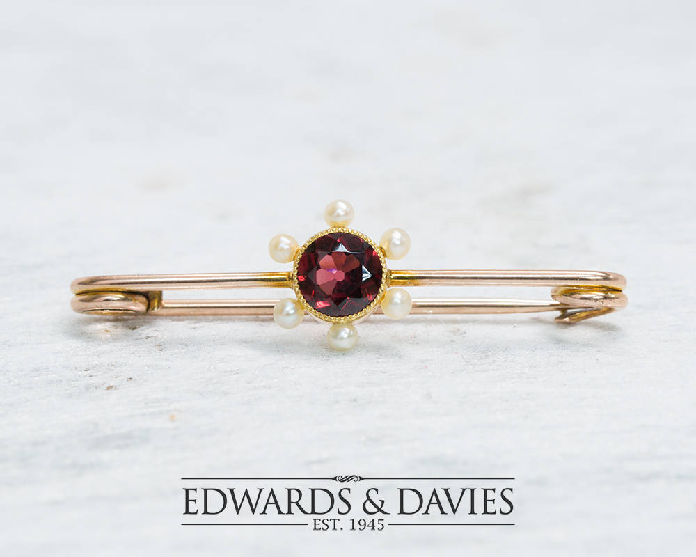 Gold Perlen Granat Pin Brosche | Anstecknadel Antiker Schmuck Antike Vintage von EdwardsandDavies