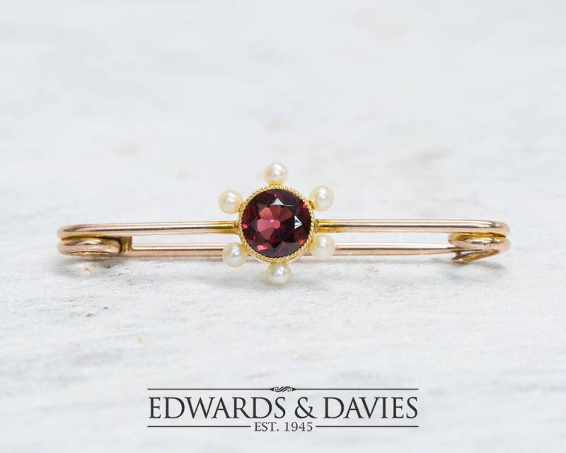 Gold Perlen Granat Pin Brosche | Anstecknadel Antiker Schmuck Antike Vintage von EdwardsandDavies