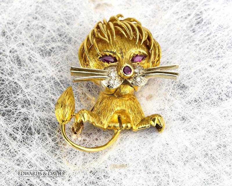 Gold Rubin Diamant Löwe Pin Brosche | Katze Antiker Schmuck Antike Antik von EdwardsandDavies