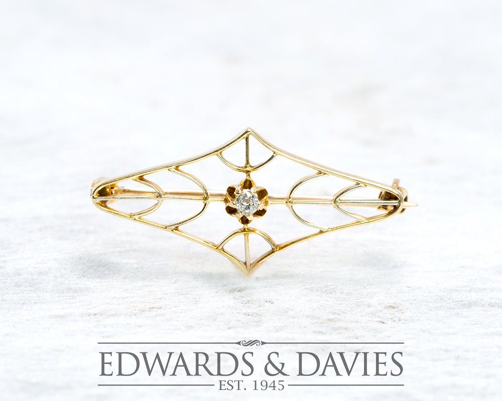 Gold Und Diamant Pin Brosche | Filigrane Lapel Antiker Schmuck Antike Anstecknadel von EdwardsandDavies