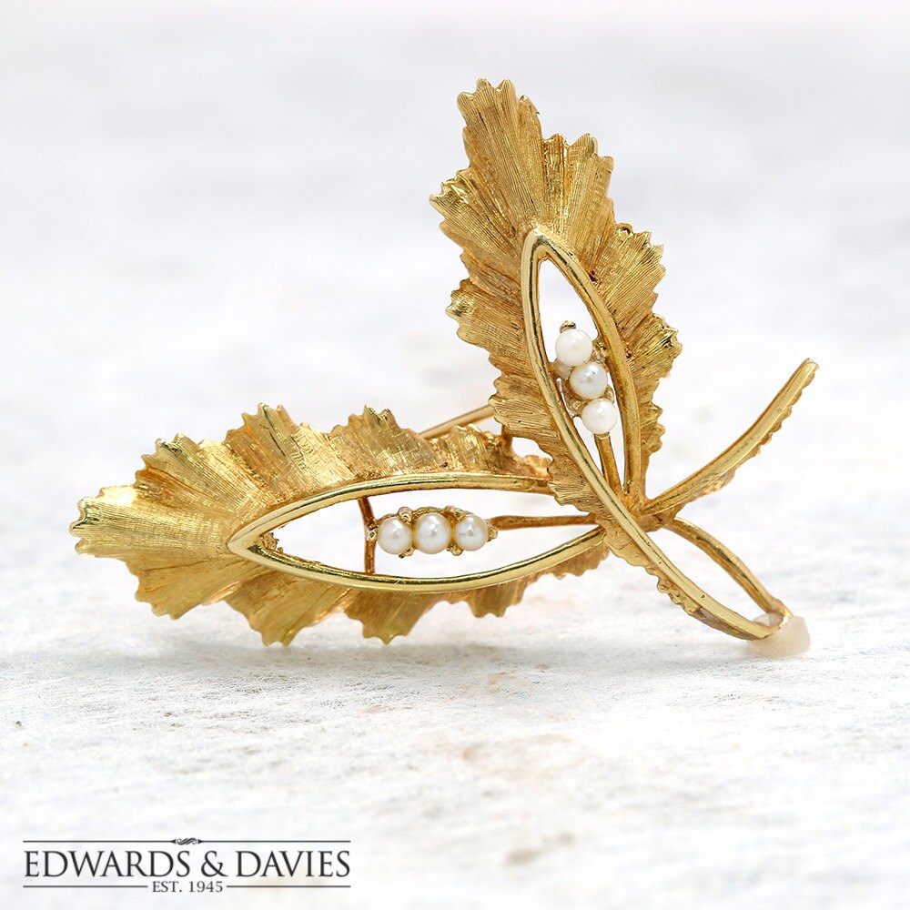 Gold Und Perlen Broschen | Blatt Brosche Pin Lapel Antiker Schmuck Antike Antik Vintage von EdwardsandDavies