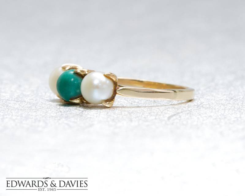 Goldperle Und Aventurin Ring | Gelbgold Perlenring Antiker Schmuck Zierliche Vintage von EdwardsandDavies