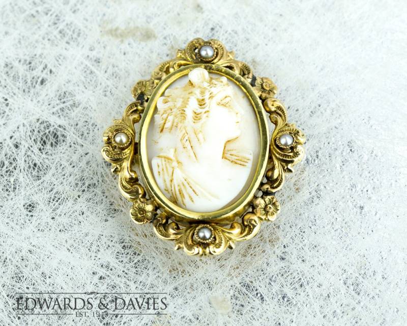 Kamee Perle Gold Pin Brosche | Lapel Antiker Schmuck Antike Antik Cameo von EdwardsandDavies