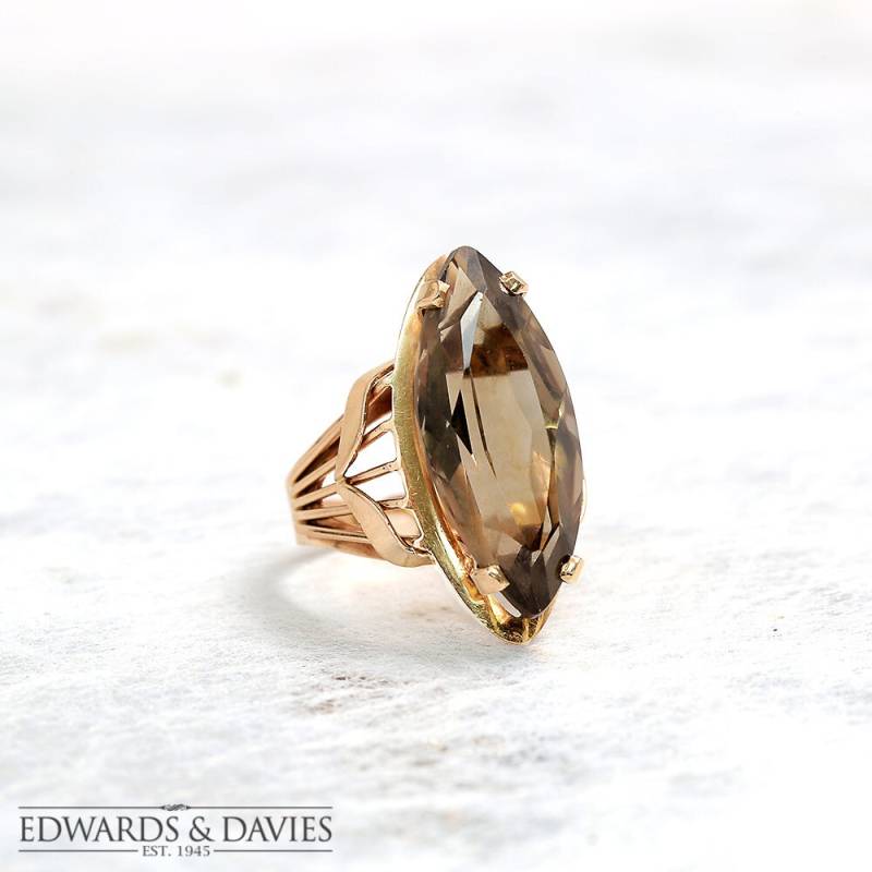 Marquise Rauchquarz Ring | Antiker Cocktail Ring Gelbgold Schmuck Statement von EdwardsandDavies
