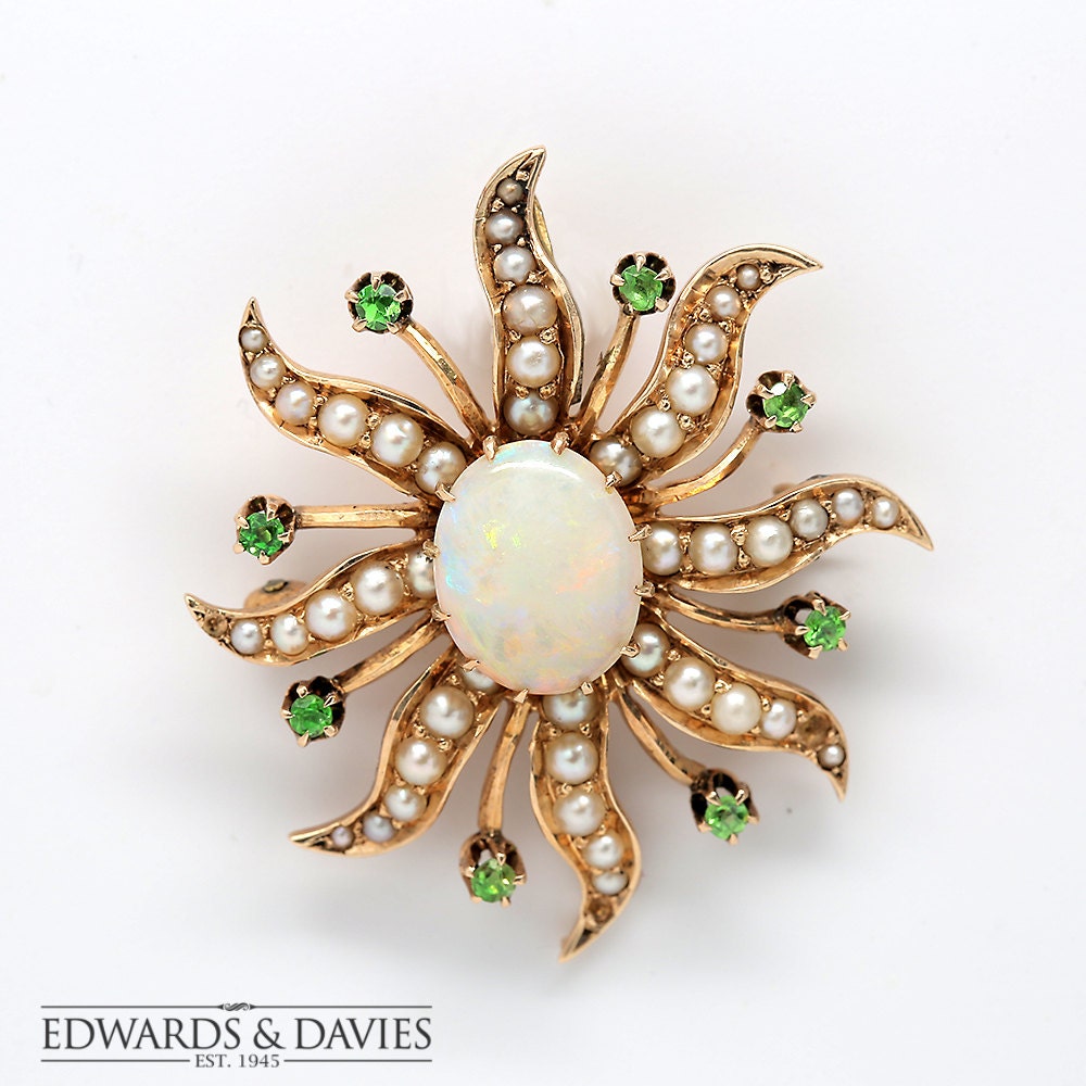 Opal Grün Demantoid Granat Perlen Brosche Anhänger Halskette | Opalperle Starburst Grüner Antiker Schmuck von EdwardsandDavies