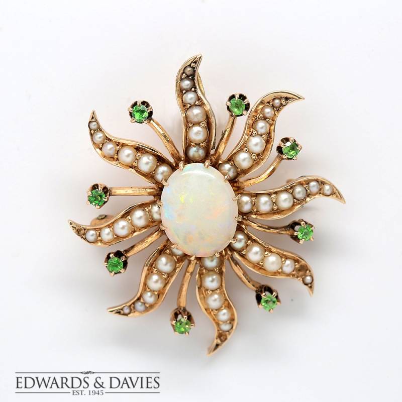 Opal Grün Demantoid Granat Perlen Brosche Anhänger Halskette | Opalperle Starburst Grüner Antiker Schmuck von EdwardsandDavies