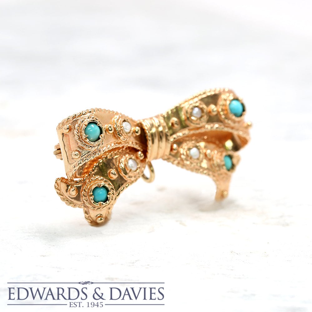 Perle Türkis Schleife Pin Brosche | |Antik Schmuck Antiker Antike Anstecknadel Anhänger von EdwardsandDavies