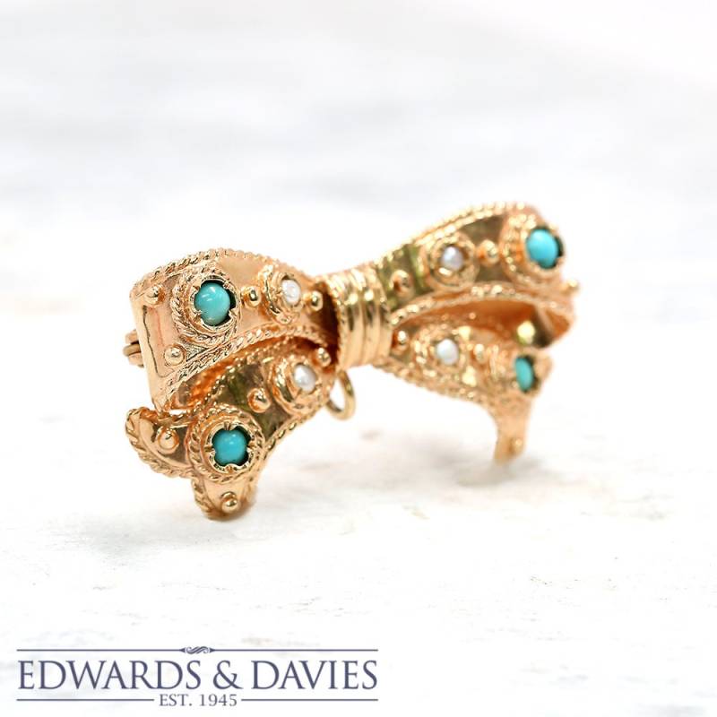 Perle Türkis Schleife Pin Brosche | |Antik Schmuck Antiker Antike Anstecknadel Anhänger von EdwardsandDavies