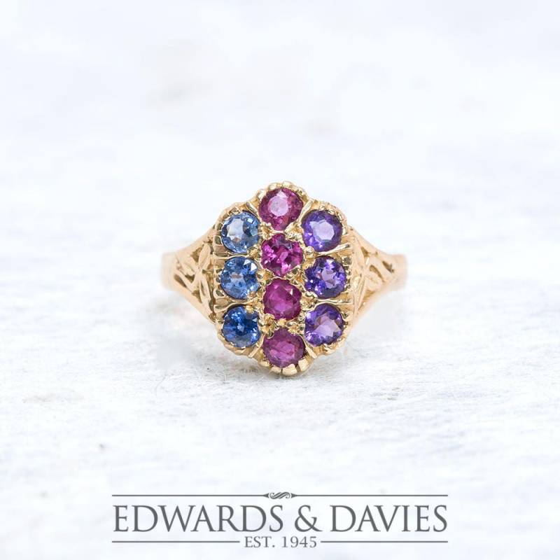Rubin Saphir Amethyst Gold Ring | Edelstein Filigraner Antiker Schmuck Statement Vintage von EdwardsandDavies