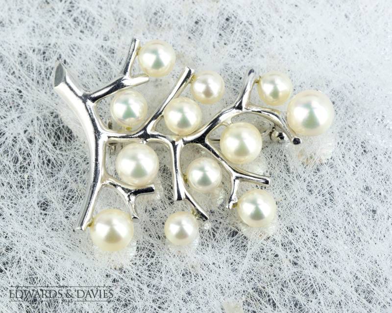 Salzwasserperle Gold Pin Brosche | Salzwasserperlen Ast Perle Antiker Schmuck Antike Baum Ast von EdwardsandDavies