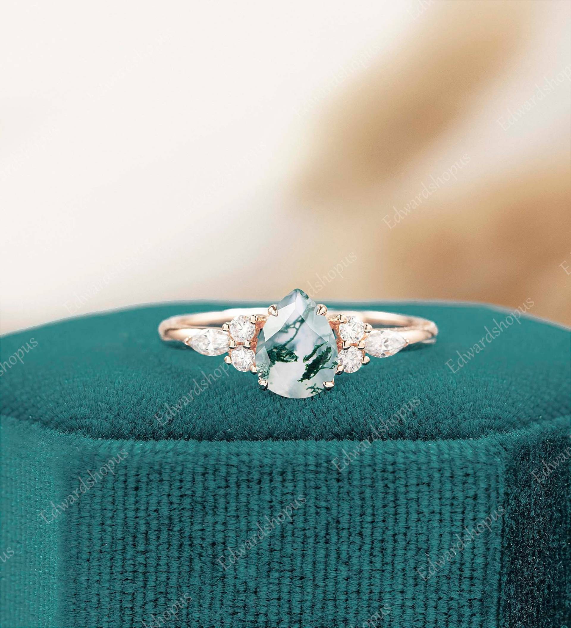 Moosachat Verlobungsring Einzigartige Vintage Tropfenförmiger Roségoldring Moissanit Geschenk Für Sie Diamant Moosachat Verlobungsring Einzigartige Vintage Tropfenförmiger Roségoldring Moissanit Geschenk Für Sie Diamant von Edwardshopus