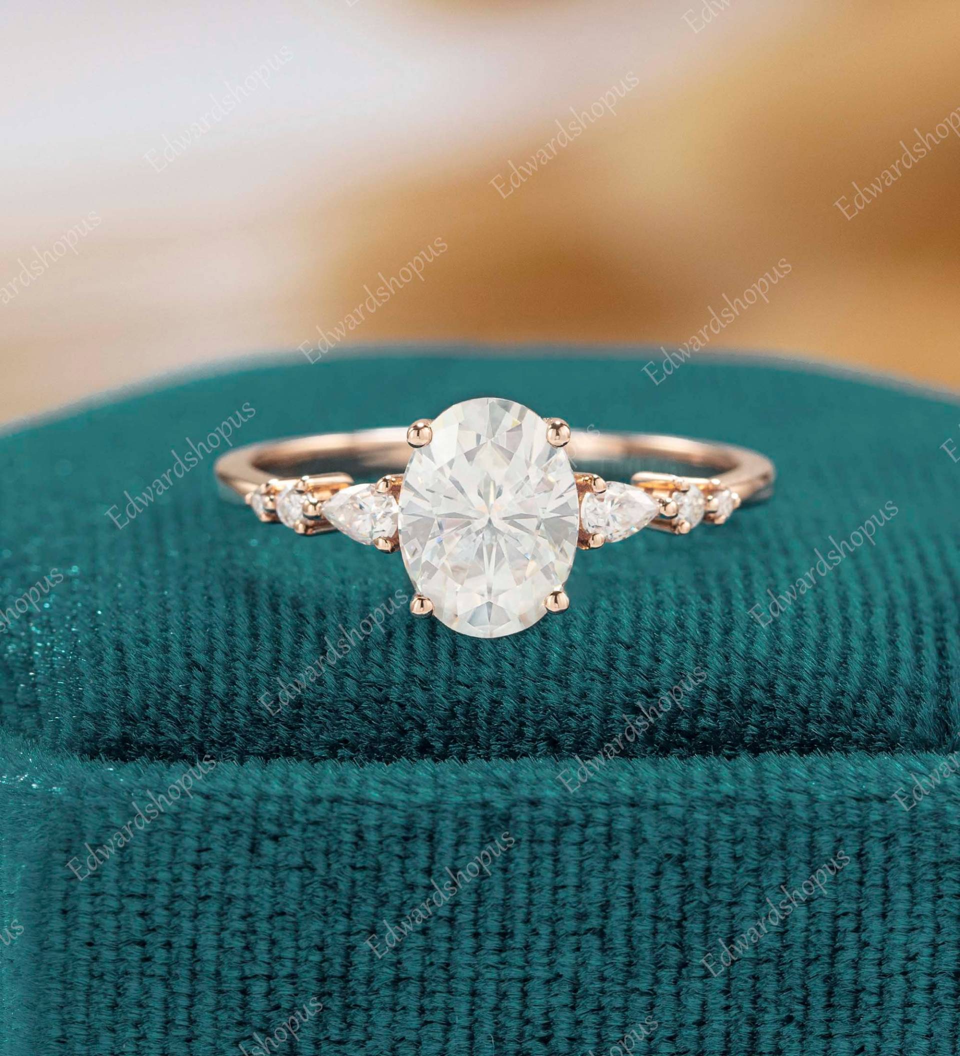 Ovaler Moissanit Verlobungsring Vintage Ring Roségold Frauen Birnenform Antik Art Deco Braut Diamant Unikat Halb Ewigkeit Geschenk von Edwardshopus