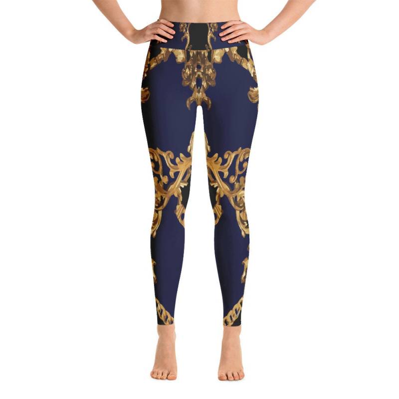 Leggings Mit Hoher Taille - Bedruckt Marineblau Gold Designer Yogahose Fitnessstudio Workout Athletisch Laufen Sport von EdwinVonholyLtd