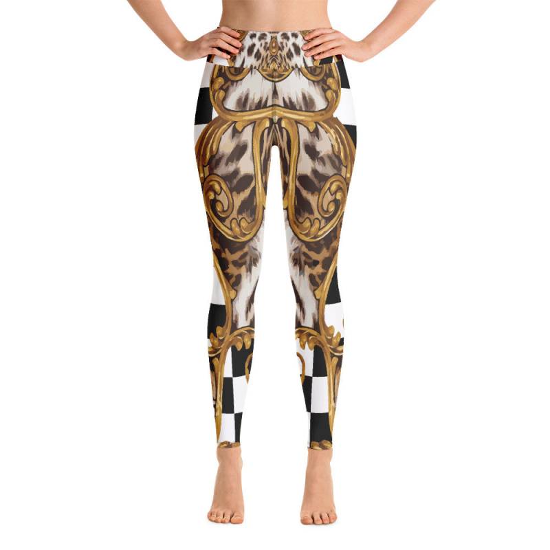 Leggings Mit Hoher Taille Für Frauen, Weiß Karierter Leopard Animal Print Workout Gym Designer Yogahose, Athletisch Laufender Squat Proof Bedruckt von EdwinVonholyLtd