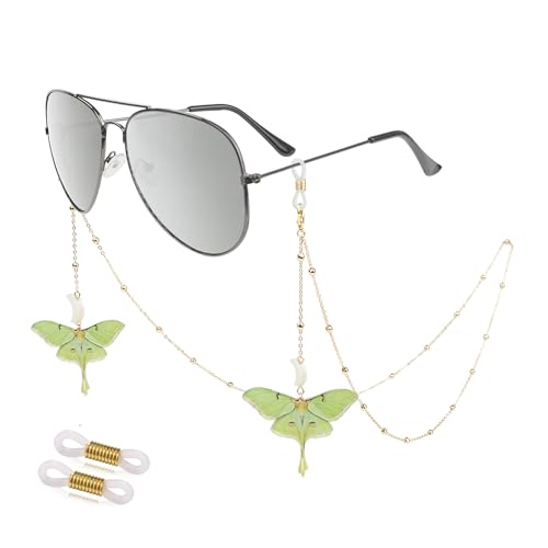 EegantCho Modische Brillenkette der Frauen, Sonnenbrille Anti Verlust, Lesebrille Rahmen, vergoldeter Farbschutz, exquisite Geschenkbox Verpackung (Schmetterling Gold) von EegantCho