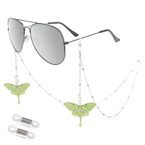 EegantCho Modische Brillenkette der Frauen, Sonnenbrille Anti Verlust, Lesebrille Rahmen, vergoldeter Farbschutz, exquisite Geschenkbox Verpackung (Schmetterling Silber) von EegantCho