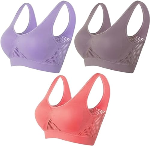 Eeiiey Breathable Cool Liftup Air Bra,2024 New Large Size Air Bra Breathable and Comfortable Mesh Sports Bra,Seamless Wireless Cooling Comfort Bra,Breathable Sports Bras for Women (Set B, 2XL) von Eeiiey