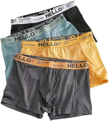 Eeiiey Hello Mesh Mens Underwear, Low Rise Boxer Briefs for Men,Men's Mesh Ice Silk Underwea, Mens Breathable Trunks, Ultra-Thin Panties,Multipack (Set A, XL) von Eeiiey