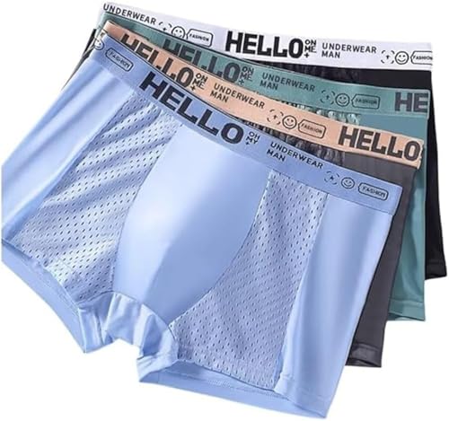 Eeiiey Hello Mesh Mens Underwear, Low Rise Boxer Briefs for Men,Men's Mesh Ice Silk Underwea, Mens Breathable Trunks, Ultra-Thin Panties,Multipack (Set B, L) von Eeiiey