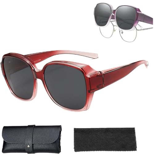 Eeiiey Maysprings Sonnenbrille über Brille, Maysprings Schnapp-Sonnenbrille, Snapshades passen über Sonnenbrillen, Schnappschattierungen passen über Sonnenbrillen für Damen und Herren, rot von Eeiiey