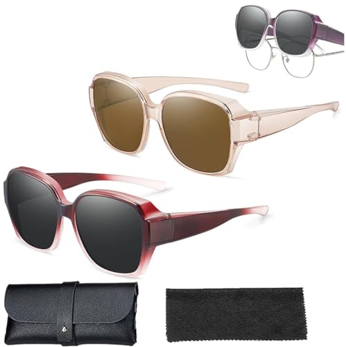 Eeiiey Maysprings Sunglasses Over Glasses,Maysprings Snap Shades Sunglasses,Snapshades Fit Over Sunglasses,Polarized Sunglass That Fit over Regular Glasses,for Women Men (Brown+Red) von Eeiiey