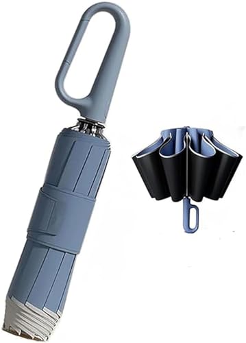 Eeiiey Ring Buckle Umbrella, Fully Automatic Umbrella mit Reflektiver Sicherheitsleiste, Winddicht, Reversibel, Tragbar, Moden, für Reisen und Wandern (Blau) von Eeiiey