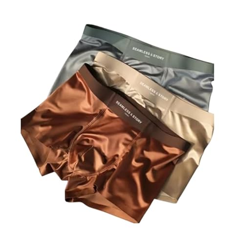 Elegant Silk Men's Ice Silk Underwear Mulberry Men's Boxer Briefs, Luxury Moisture-Wicking Breathable,Seamless Comfort (Brown+Grey+Blue, L) von Eeiiey