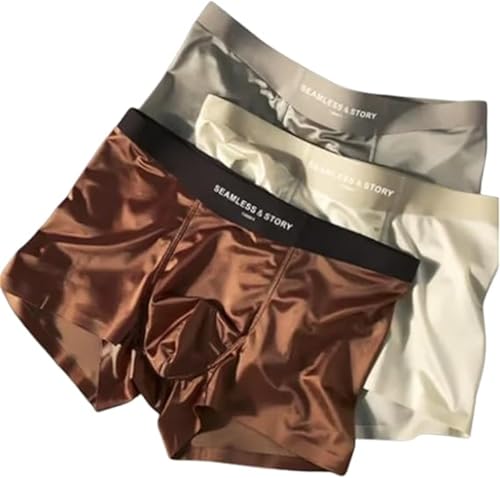 Elegant Silk Men's Ice Silk Underwear Mulberry Men's Boxer Briefs, Luxury Moisture-Wicking Breathable,Seamless Comfort (Brown+White+Grey, XL) von Eeiiey