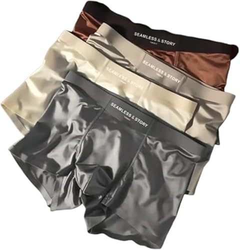 Elegant Silk Men's Ice Silk Underwear Mulberry Men's Boxer Briefs, Luxury Moisture-Wicking Breathable,Seamless Comfort (Mixed, L) von Eeiiey