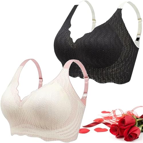 Elrosoy Jelly Gel Shaping Bra,Jelly Gel Bra,Posture Correction Bra,Comfort All Day Tender Care Jelly Gel Shaping Bras,Wireless Push-Up Comfort Breathable Bra for Women (Black+White, 2XL) von Eeiiey