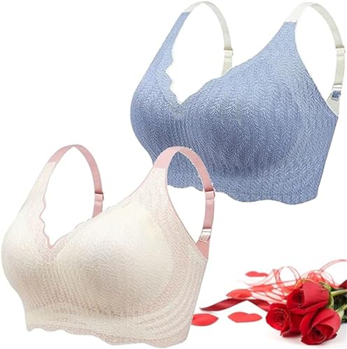 Elrosoy Jelly Gel Shaping Bra,Jelly Gel Bra,Posture Correction Bra,Comfort All Day Tender Care Jelly Gel Shaping Bras,Wireless Push-Up Comfort Breathable Bra for Women (Blue+White, L) von Eeiiey