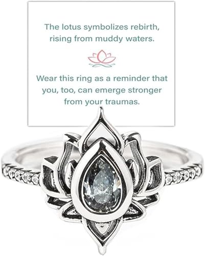FUCK MY TRAUMA LOTUS RING,Inspirational Ring,Reminds You to Let Go of Your Trauma in a Playful Way,Adjustable Lotus Flower Stacking Rings,High Polish Zircon Inlaid Inspirational Ring (5, Silver) von Eeiiey