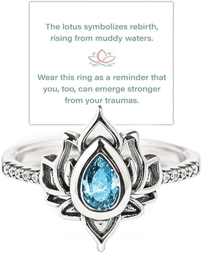 FUCK MY TRAUMA LOTUS RING,Inspirational Ring,Reminds You to Let Go of Your Trauma in a Playful Way,Adjustable Lotus Flower Stacking Rings,High Polish Zircon Inlaid Inspirational Ring (9, Blue) von Eeiiey