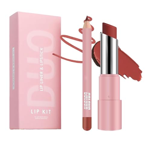 Genli Lifter Glaze Oil Balm,Genli Lip Balm Lipstick,Two-in-One Set Lip Liner with Non-stick Cup Long-Lasting Waterproof Matte Lipstick Set,Lip Balm with 24hrs of Smooth (#02 Rose Bite) von Eeiiey