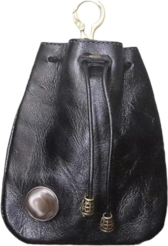 Handmade Cowhide Retro Storage Bag,Portable Retro Handmade Key Pouch,Retro Coin Purse Handmade Leather Wallet,Leather Car Key Case,Simple Handmade Bag for Women (Black) von Eeiiey